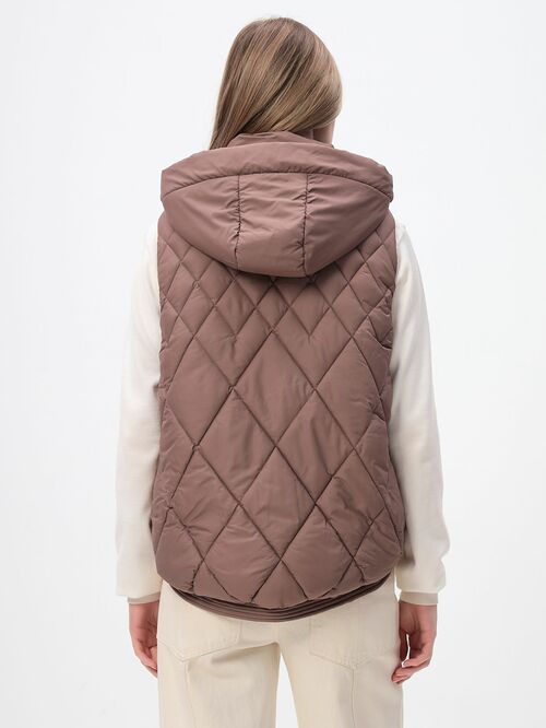 Жилет женский утепленный с капюшоном коричневый (вид 16) Жилет женский утепленный с капюшоном коричневый (фото, вид 16)